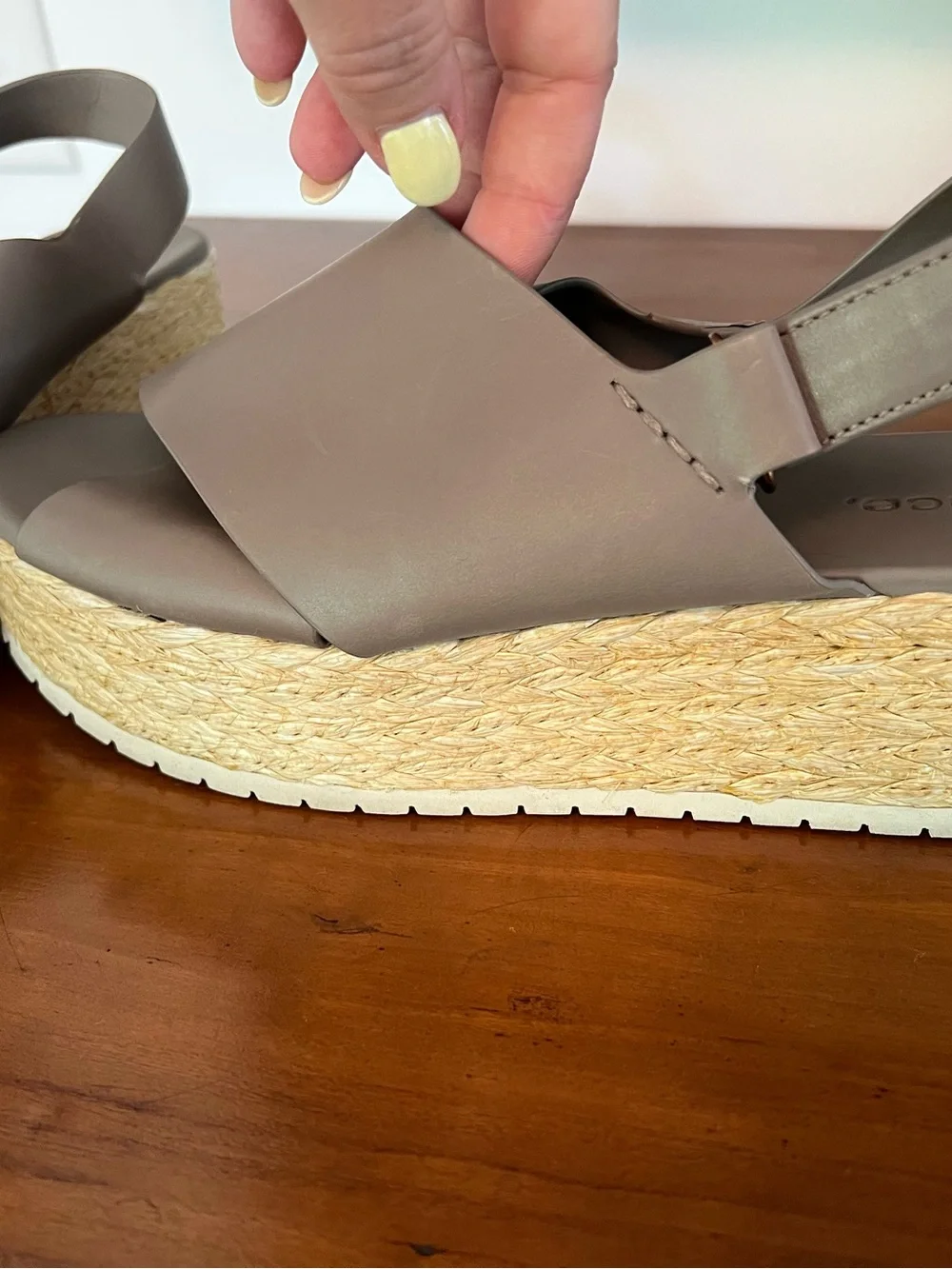 Vince Jesson Women's Woodsmoke Leather Slingback Espadrille Sandals Size 9